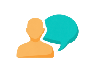 Isolated graphic of person with speech bubble representing communication and dialogue