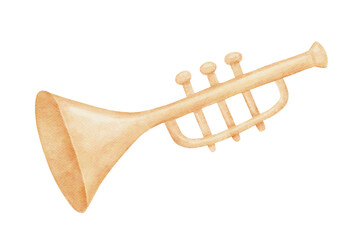 Watercolour trumpet vintage toy, cute illustration isolated on white background