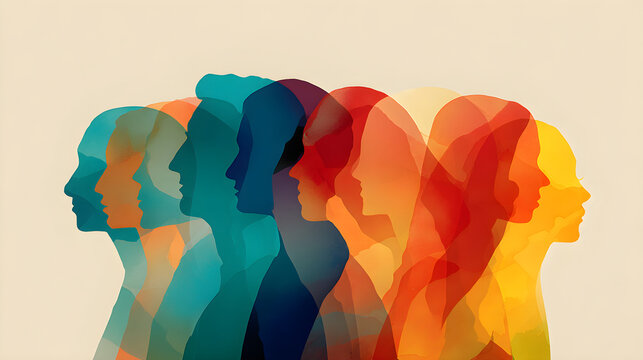 Diverse people silhouettes creating abstract colorful community concept