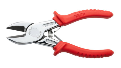 Red handled diagonal cutting pliers isolated PNG, tool for cutting wires and cables on transparent background