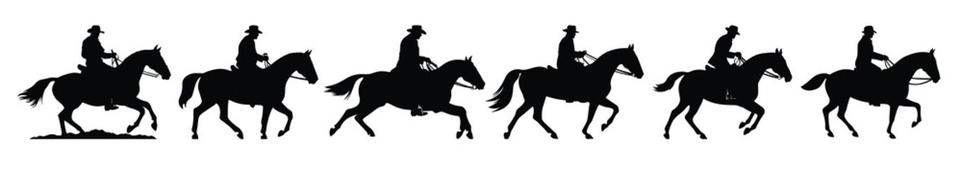 horse riding black silhouette set