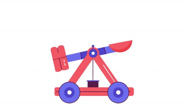 Military catapult. Catapult firing animation, alpha channel. Cartoon