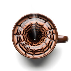 Steaming coffee in mug with swirl design