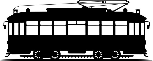 Classic city streetcar silhouette vector illustration