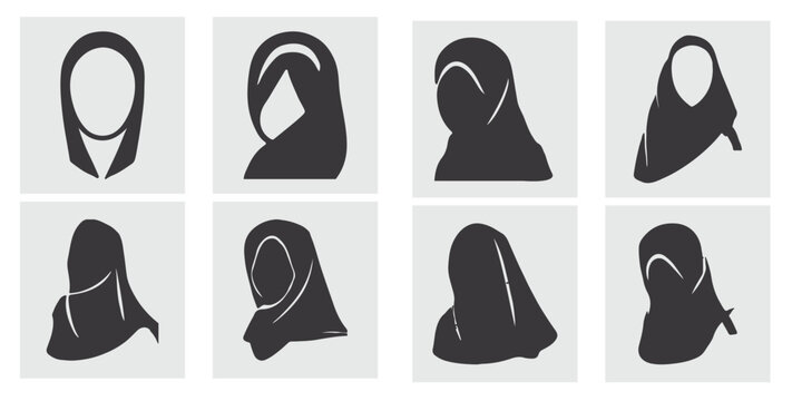 hijab woman silhouette bundle set of flat hijab girl