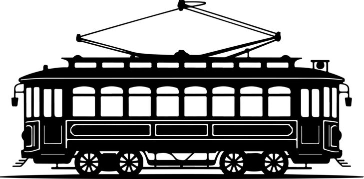 Classic city streetcar silhouette vector illustration