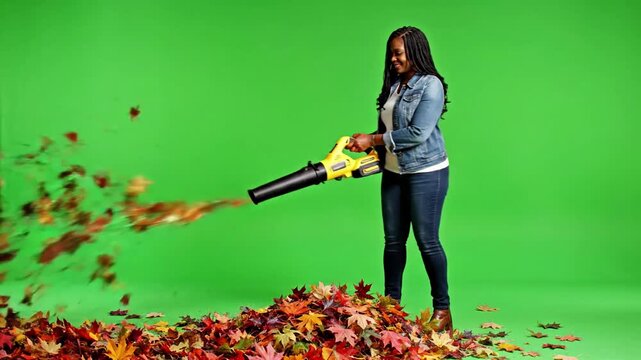 Blown leaves dance in the air with leaf blower blowing leaves along effect videos Mission Cordless Power Tools style featuring leaf