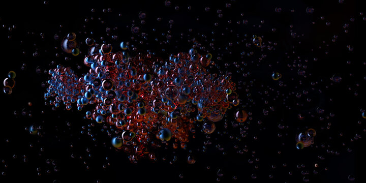 Helium 3 (He-3) isotope cluster. Abstract 3D image of rare atomic particles representing nuclear fusion fuel, clean energy source, lunar resources and space mining technology