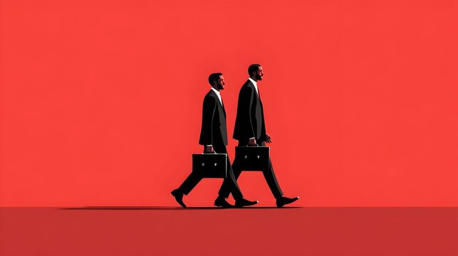 Two business partners walking in the same direction