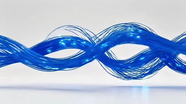 Futuristic blue optical fiber cables twisting and glowing on white background. High speed internet data transmission and network technology concept - Powered by Adobe