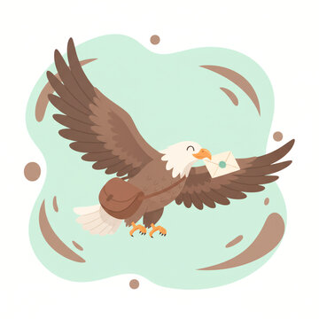 Majestic eagle flying and carrying an envelope in its beak, delivery and mail illustration