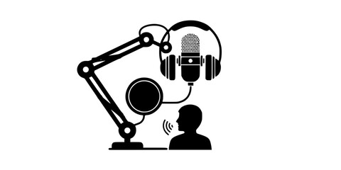 Professional Podcast Studio Host Vector Silhouette