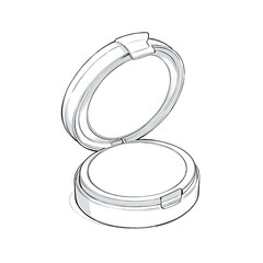 Compact powder case design sketch open with mirror for beauty product packaging mockups