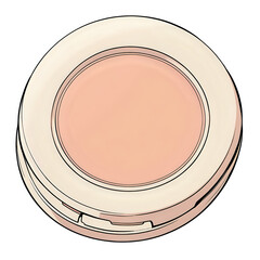 Round compact case with pale peach cream blush or concealer product isolated on white background