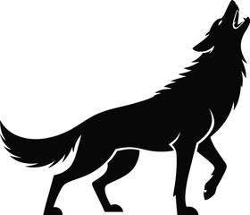 Howling wolf silhouette illustration standing pose, black wildlife predator animal icon isolated on white background vector design
