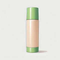 Minimalist cosmetic foundation bottle with pale beige body and bright green cap isolated