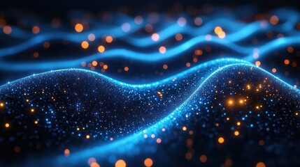 Abstract Blue Wave with Glowing Particles - A Futuristic Technology Concept.