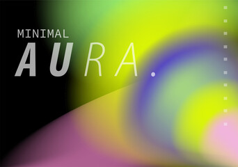 Abstract vector illustration features blurred circular gradients in vibrant neon yellow, pink, purple, and cyan blending into a soft holographic glow on a dark background. 