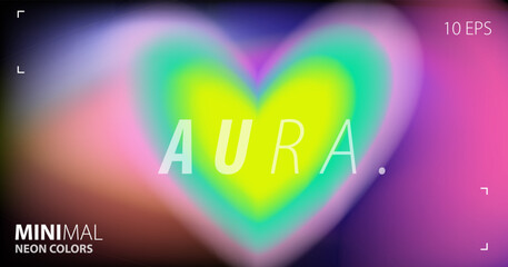 Minimalist vector illustration features a glowing heart-shaped aura with soft blurred gradients blending vibrant neon yellow to pink. Love and energy themes, and futuristic digital aesthetics.