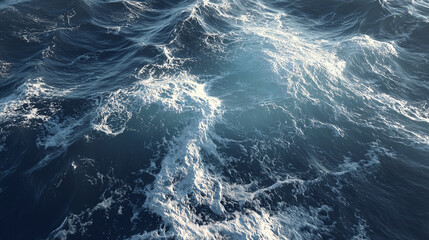 The turbulent ocean with frothing whitecaps, displaying the raw power and vastness of the sea.