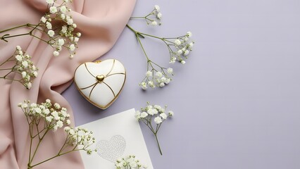 A hand holding a heart shaped object with flowers and a white envelope