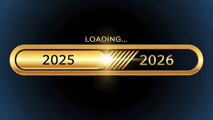 Golden loading bar animation from 2025 to 2026 progress bar