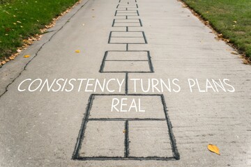 Obraz premium A Hopscotch Path Drawn on Asphalt with Motivational Words Inspiring Progress