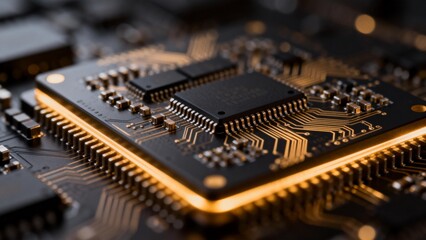 Closeup of a circuit board with chips
