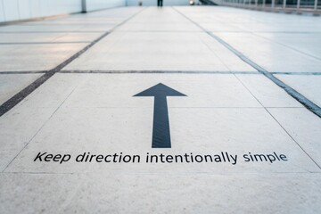 A stark black arrow on a clean, flat surface pointing forward, indicating direction and guidance for movement.