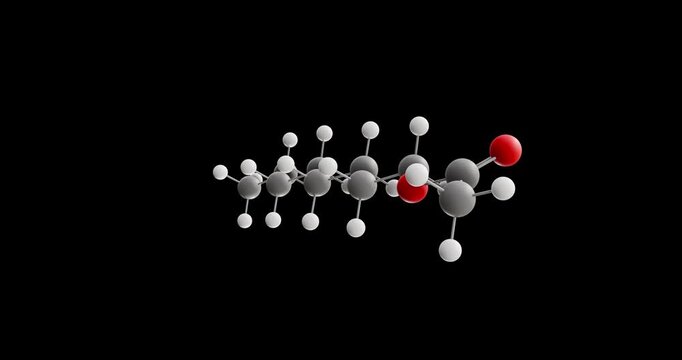Octyl acetate molecule, rotating 3D model of ester, looped video on a black background
