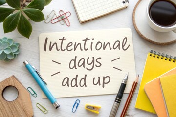 Intentional days add up a motivational note on a clean desk with writing supplies