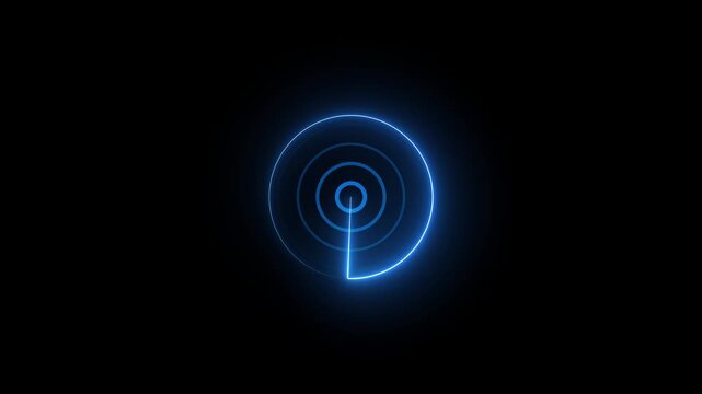 neon circle radar and neon rotation icon. Realistic radar in searching neon icon animation Isolated on Black Background