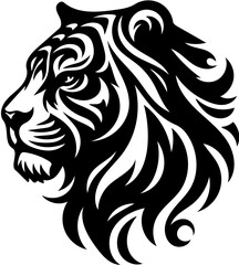 Fototapeta premium Tribal Style Tiger Head Silhouette Vector Illustration - A Majestic Wild Animal Icon