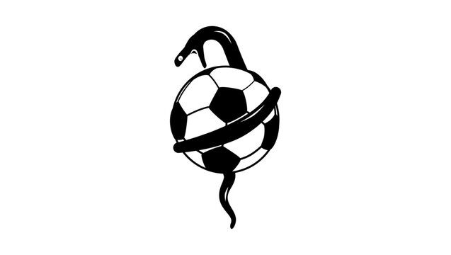 Snake on a socer ball, black isolated silhouette