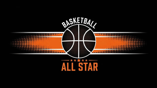 Basketball All Star graphic with orange halftone and black background sport