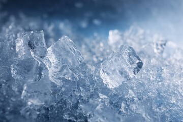 Obraz premium Macro texture of frozen ice cube surface with cold blue frost.
