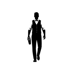 Bartender confident forward walk silhouette vector illustration