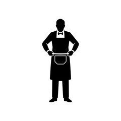 Bartender adjusting apron silhouette vector illustration