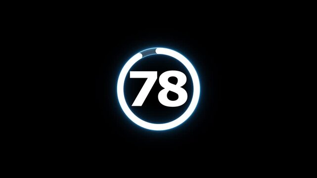 Circle countdown timer animation from 85 to 0 second animation on black background with alpha channel, 85 second countdown timer, special offers on promotional materials. Countdown video 4k video