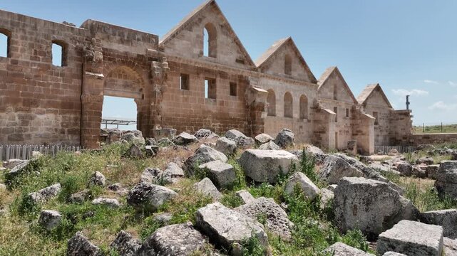 Aerial drone view of Historic Harran University ruins in Sanliurfa Turkey