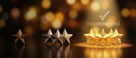 Top recommendation and customer satisfaction with four shining golden stars and 'Recommended' text, symbolizing excellent product quality.
