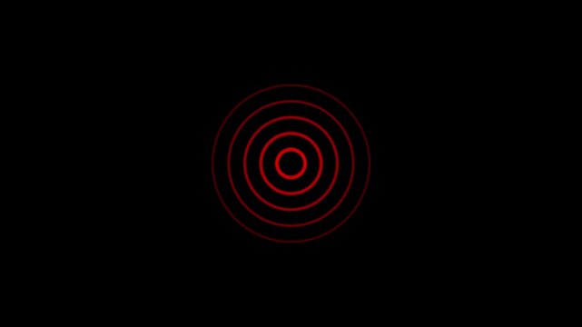 radio waves diffusion. Digital radio waves red circle animation. Radio waves concept. network tower produced radio wave. black background
