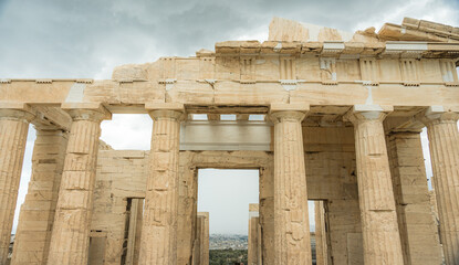 Ancient Greek temple ruins with stone columns