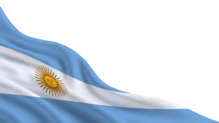 The flag of Argentina features horizontal stripes of blue and white with a sun emblem in the center. The fabric flows gently, reflecting light and showing the colors clearly.