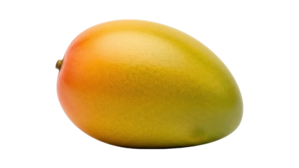 Isolated mango fruit featuring its smooth skin and gradient of green, orange, and yellow