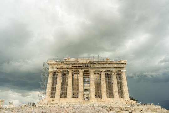 Ancient Parthenon with Stormy Sky in Greece