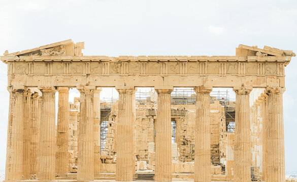 Ancient Parthenon in Athens with Blue Sky Background