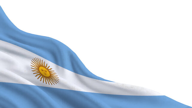The flag of Argentina features horizontal stripes of blue and white with a sun emblem in the center. The fabric flows gently, reflecting light and showing the colors clearly.