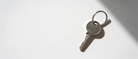 Close-up of a single metal key on a white background