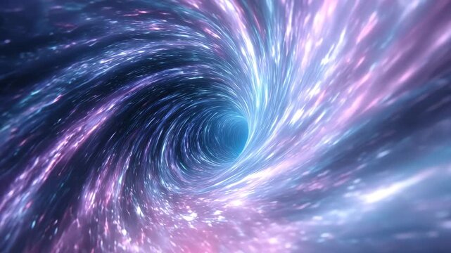 Abstract hyperspace wormhole tunnel with blue and purple nebula energy flow